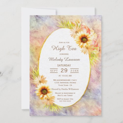 High Tea Bridal Brunch Painted Gold Floral Invitation