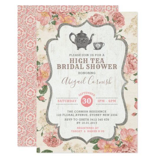 High Tea Bridal Shower Vintage Pink Fl Wedding Invitation High Tea Bridal Shower Vintage Pink Fl Wedding Invitation