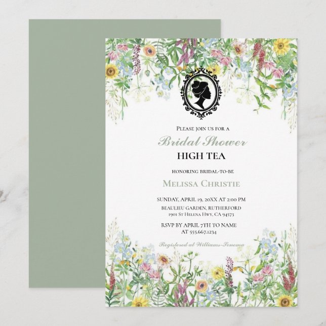 high tea garden party,beautiful soft pastel  invitation (Front/Back)