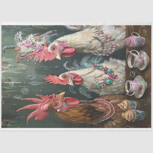 High Tea Hens Poultry Decoupage  Tissue Paper (Front)