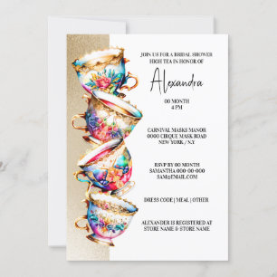 High tea party teacups floral summer flowers chic invitation