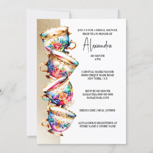 High tea party teacups floral summer flowers chic invitation