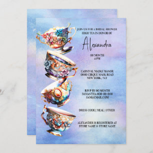 High tea party teacups vintage china floral bridal invitation