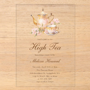 High Tea Pastel Gold Bridal Shower Acrylic Invitations