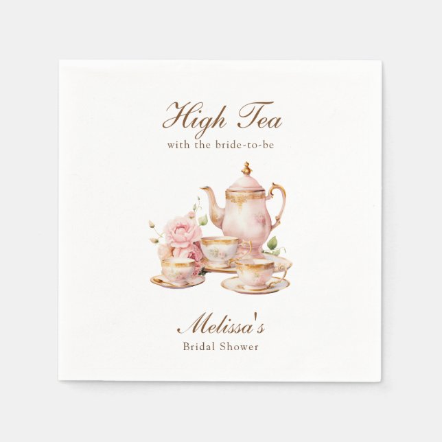 High Tea Pastel Gold Bridal Shower Napkins (Front)