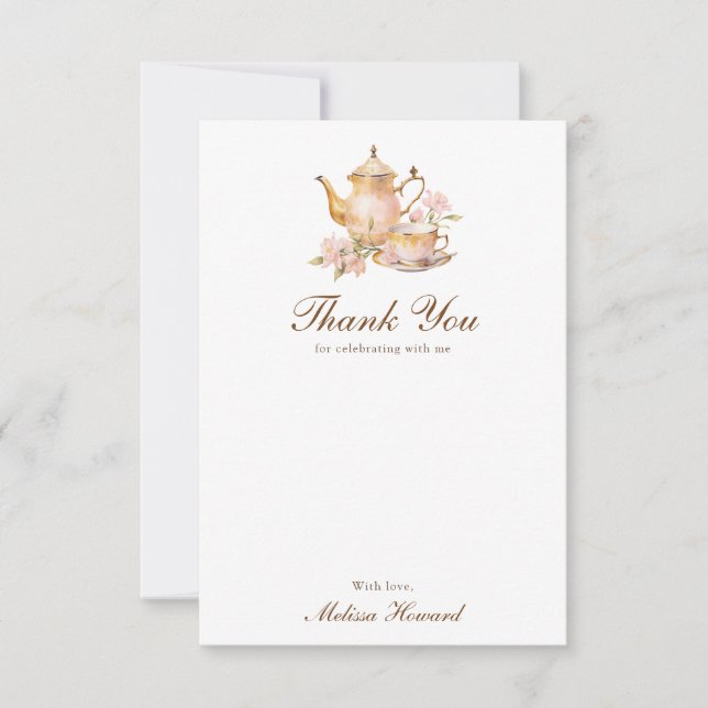 High Tea Pastel Gold Bridal Shower Thank You Card (Front)