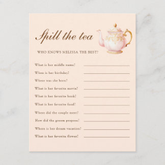 High Tea Pastel Orange Bridal Shower Party Game Enclosure Card
