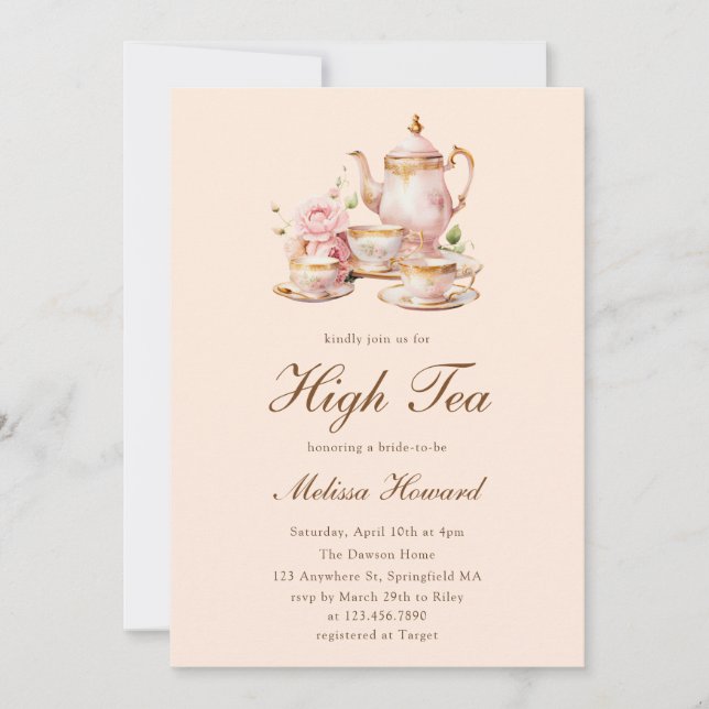 High Tea Pastel Orange Gold Bridal Shower Invitation (Front)