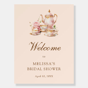 High Tea Pastel Orange Gold Bridal Shower Welcome Foam Board