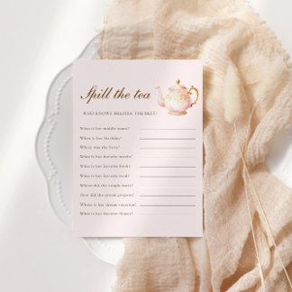 High Tea Pastel Pink Bridal Shower Party Game Enclosure Card