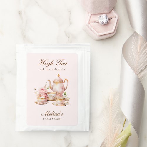High Tea Pastel Pink Gold Bridal Shower Bag Drink Mix
