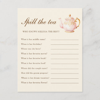 High Tea Pastel Yellow Bridal Shower Party Game Enclosure Card