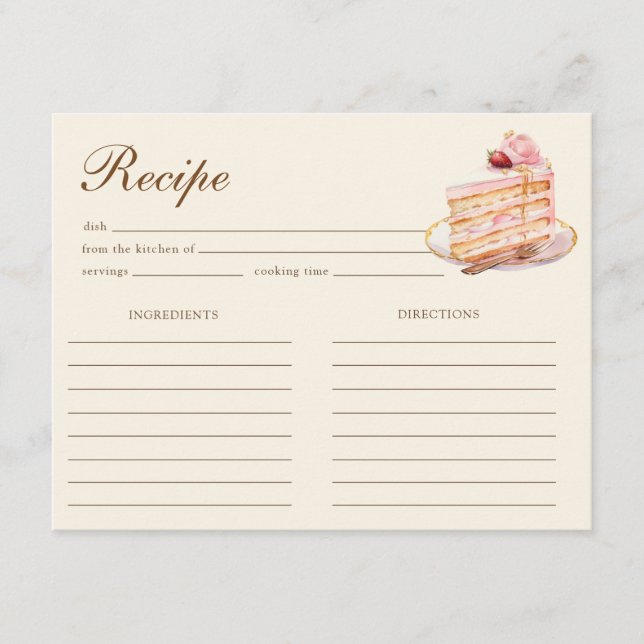 High Tea Pastel Yellow Bridal Shower Recipe Enclosure Card (Front)