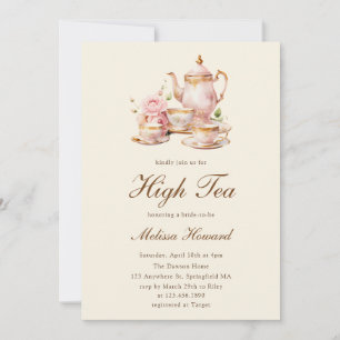 High Tea Pastel Yellow Gold Bridal Shower Invitation