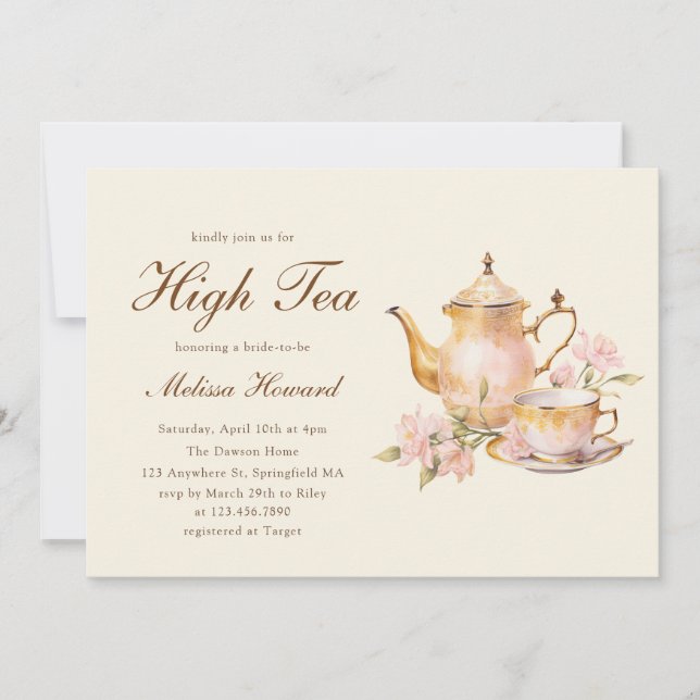 High Tea Pastel Yellow Gold Bridal Shower Invitation (Front)