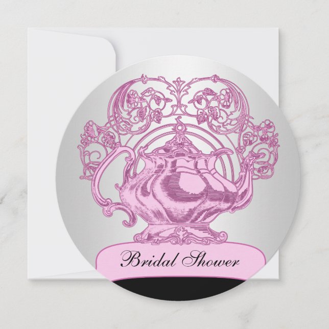 High tea pink black silver invitation (Front)