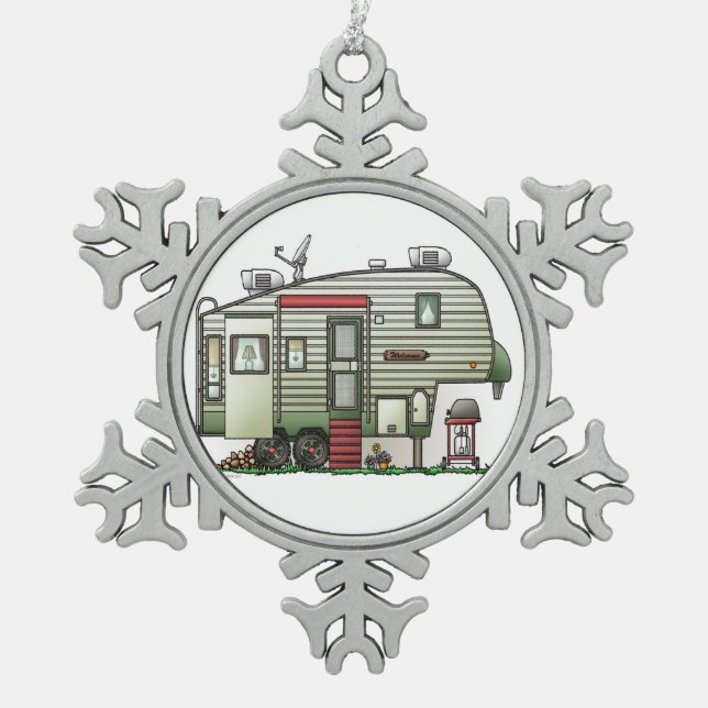 High Tech 5th Wheel Snowflake Pewter Christmas Ornament (Front)