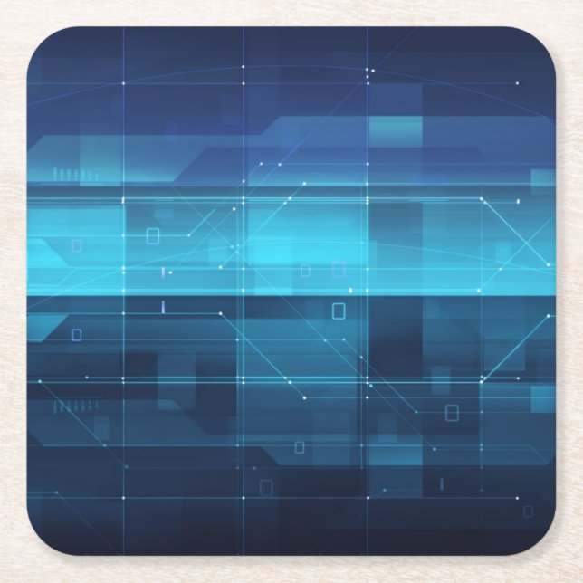 High tech digital background square paper coaster (Front)