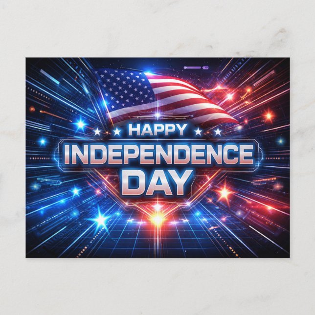 High-Tech Patriotic Independence Day Holiday Postcard (Front)