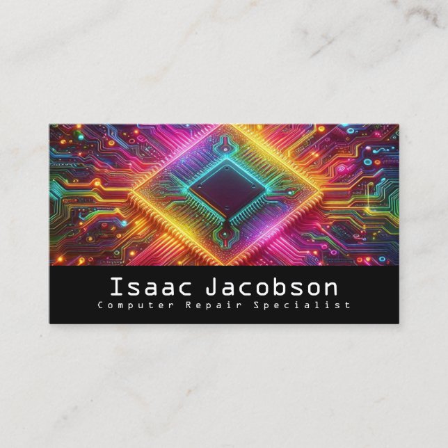 High Tech Rainbow Circuit Board Business Cards (Front)