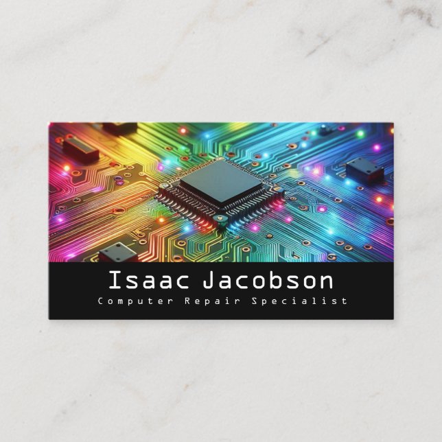 High Tech Rainbow Circuit Board Business Cards (Front)