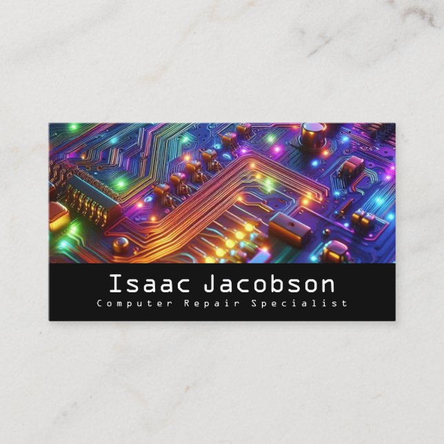 High Tech Rainbow Circuit Board Business Cards (Front)