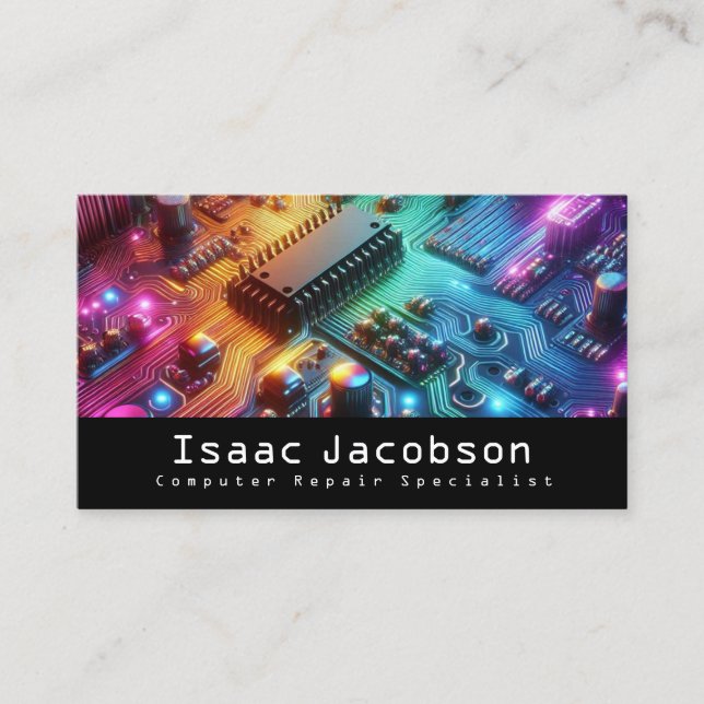 High Tech Rainbow Circuit Board Business Cards (Front)
