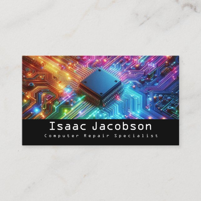 High Tech Rainbow Circuit Board Business Cards (Front)