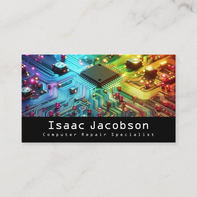 High Tech Rainbow Circuit Board Business Cards (Front)