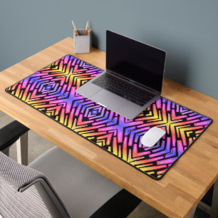 High Tech Sci Fi Neon Purple Yellow Pink Desk Mat
