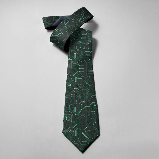High Tech Technology Geometric Black Green Circuit Neck Tie (Creator Uploaded)