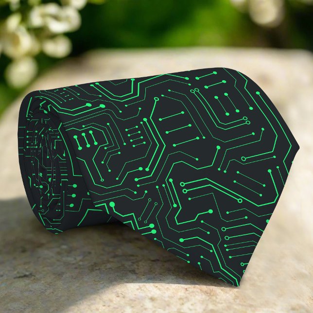 High Tech Technology Geometric Black Green Circuit Neck Tie (Creator Uploaded)