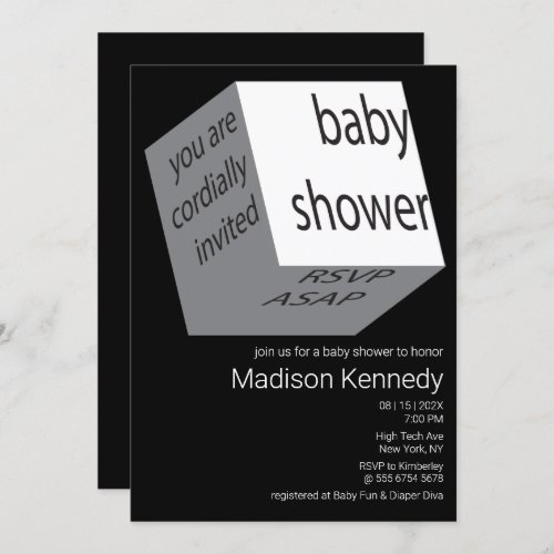 High Tech White Cube Geometric Baby Shower  Invitation