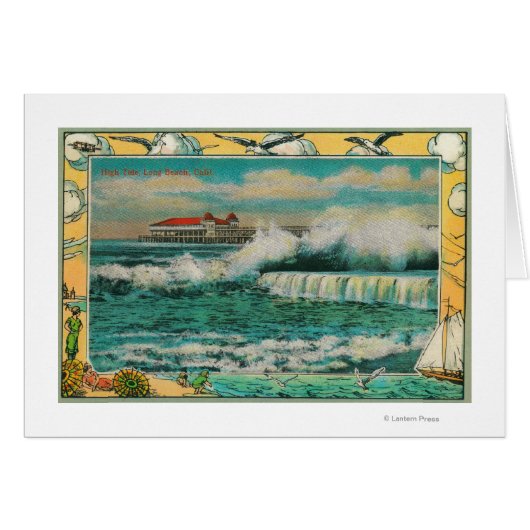 High Tide at Long Beach, California Cards (Front Horizontal)