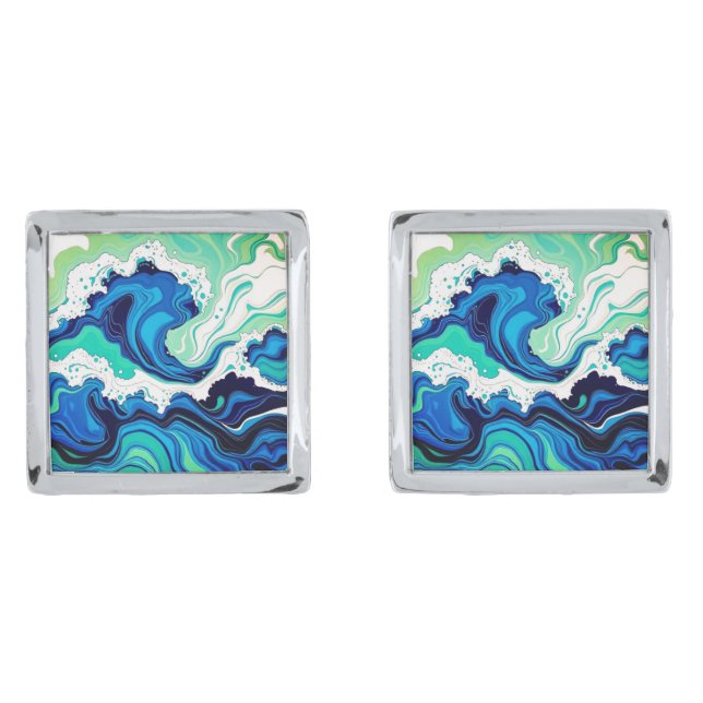 🌊 “High Tide, Higher Style” Ocean Wave Cufflinks (Front)