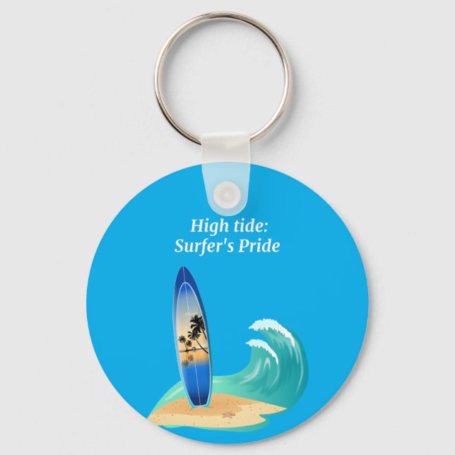 "High Tide: Surfer's Pride" adventure ocean beach  Keychain (Front)