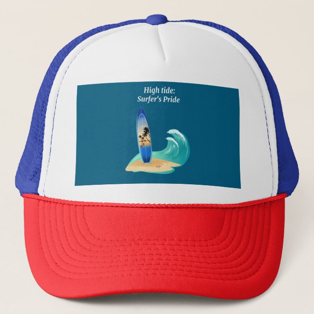 "High Tide: Surfer's Pride" adventure ocean Trucker Hat (Front)