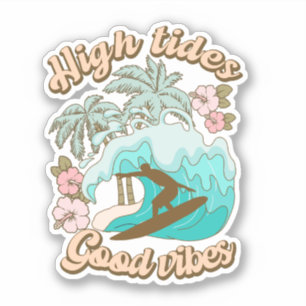 High Tides Good Vibes Boho Retro Surf Sticker