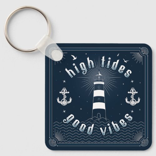 High Tides Good Vibes Button Keychain