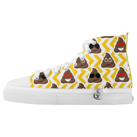 High Top Sneakers With Poop Emojis (yellow) (Left Shoe Outside)