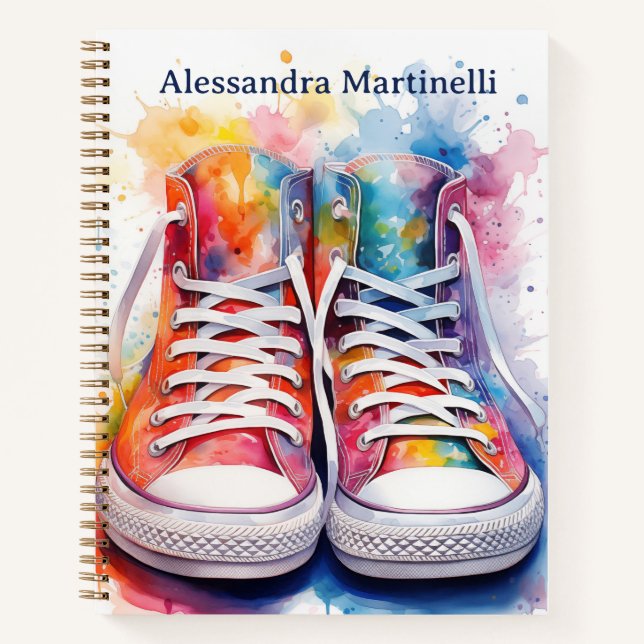 High Top Watercolor Sneakers Personalized Kids Notebook (Front)
