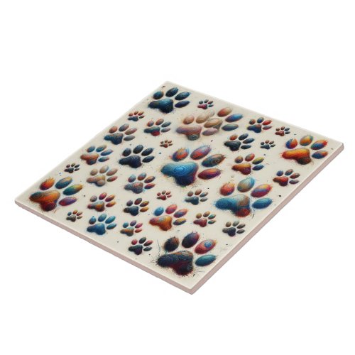  High_voltage colored canine paw print  Ceramic Tile