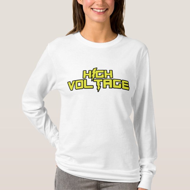 High Voltage Long Sleeve V-Neck Shirt (White) (Front)