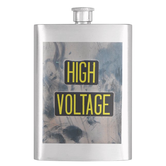 High Voltage Warning Sign - FUNNY Flask (Front)