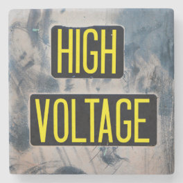 High Voltage Warning Sign - FUNNY Stone Coaster