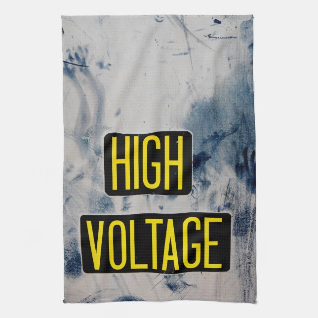 High Voltage Warning Sign - FUNNY Towel (Vertical)