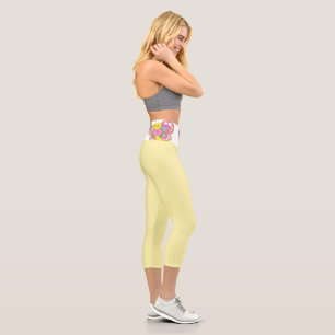 High Waisted Capri Baby Yellow Butterfly Waist Leggings