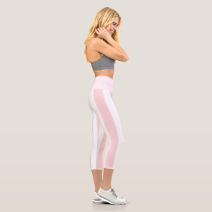 High Waisted Capri Pink & White Stripe Leggings