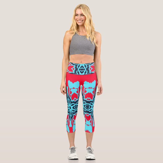High Waisted Capris, Multi color classic design  Capri Leggings (Front)