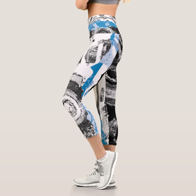 High Waisted Capris Wave Mecanism Abstract Design (Left)